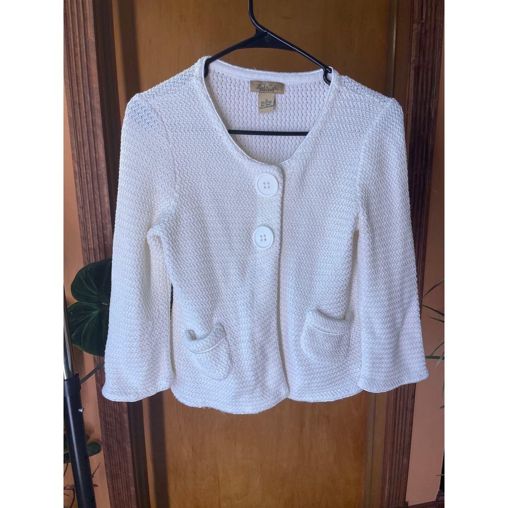 Peck & Peck Weekend White Knit Cardigan Bell Sleeve Vintage Cottagecore Small